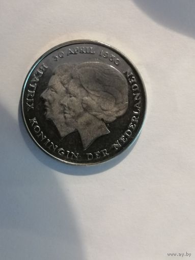 Нидерланды, 1 гульден, 1980 год, KM# 200, Коронация Королевы Беатрикс