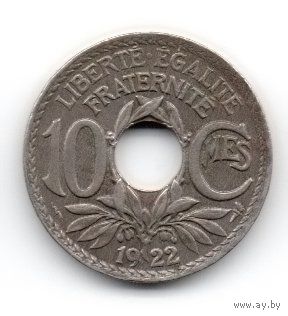 ФРАНЦУЗСКАЯ РЕСПУБЛИКА. 10 САНТИМОВ 1922. МОЛНИЯ. ПУАССИ