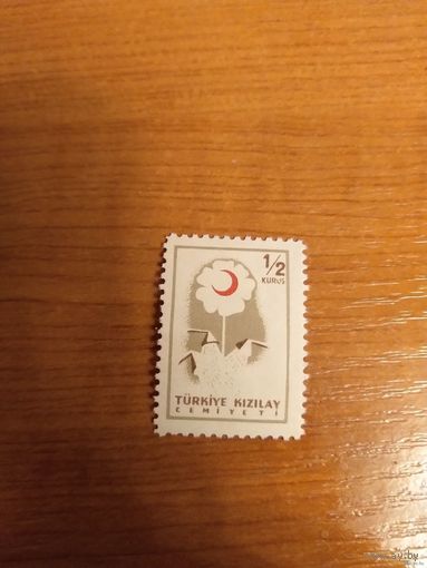1957 Турция марка обязательной доплаты к почтовому тарифу в пользу Общества Красного Полумесяца цветок флора медицина герб чистая MNH** (1-л1)