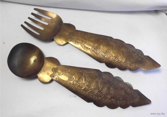 Ложка + Вилка Настенное украшение Латунь