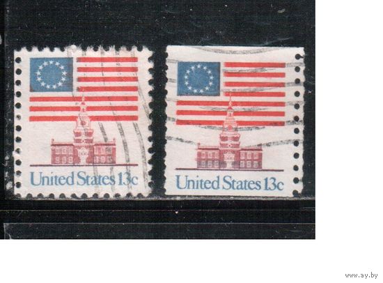 США-1975, (Мих.1194 А+С) , гаш. , Стандарт , Флаг (одиночка),(2)
