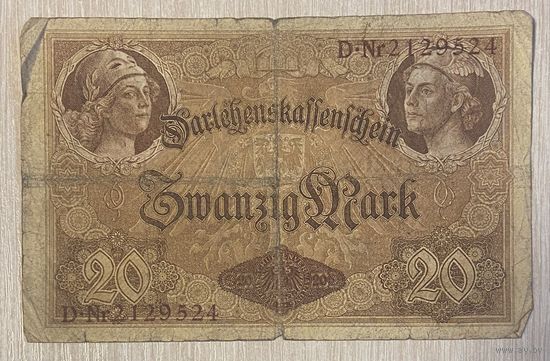 Банкнота 20 марок 1914 год. Германская империя. С рубля без МЦ.