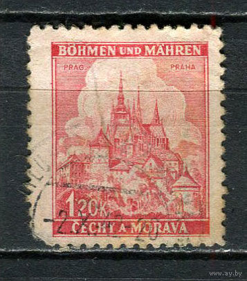 Богемия и Моравия - 1941/1942 - Прага 1,20K - (есть тонкое место) - [Mi.68] - 1 марка. Гашеная.  (Лот 20HD)-T4P3