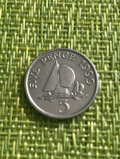 Гернси 5 пенсов 1999 г ( Корабль , Королева в возрасте  )