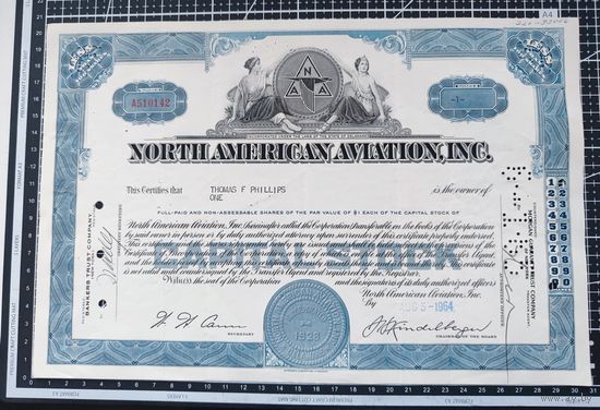 Акция, North American Aviation Inc, 1 акция, 1964
