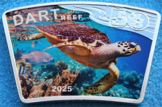 Риф Дарт. 50 долларов 2025 год  "Зелёная черепаха"  Тираж: 125 шт Материал: Посеребренная латунь