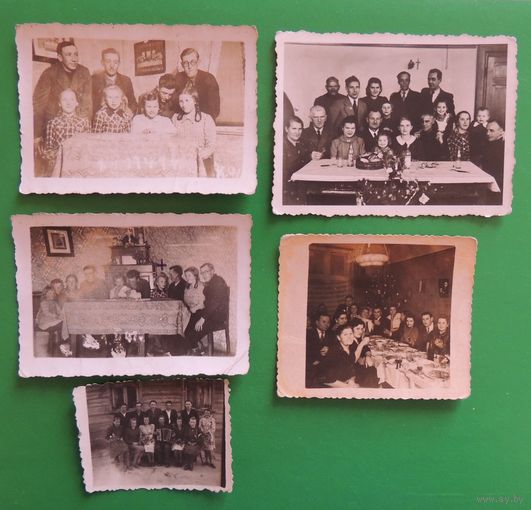 Фото "Семья", старая Польша, (6*8 см, одно фото 3*5 см), 1920-1930-е гг., 5 шт.