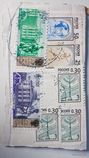Марки разные Россия гашеные на картоне 1998-2001-2002