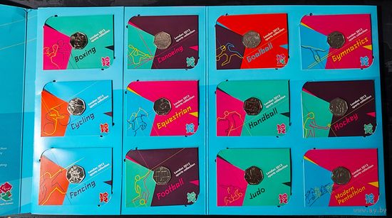Великобритания, 50 пенсов 2012, XXX летние Олимпийские Игры в Лондоне. 29 монет в блистерах и альбоме, UNC