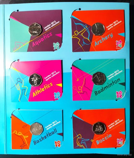 Великобритания, 50 пенсов 2012, XXX летние Олимпийские Игры в Лондоне. 29 монет в блистерах и альбоме, UNC