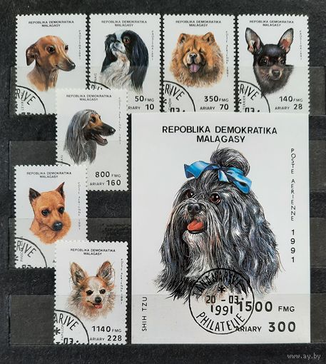 Мадагаскар 1991г. Серия: блок и 7 марок. Собаки.гаш.