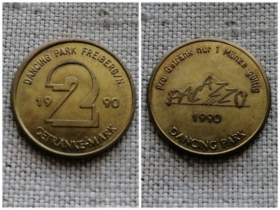 Жетон рекламный Германия 1990 гг. Palazzo - Freiberg Neckar /Dancing Park Freiberg/Латунь ( 6,2 гр.,25,2 мм..)