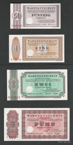 Германия Бетель набор из 4 бон от 50 пфеннигов до 5 марок 1973 года. Состояние UNC