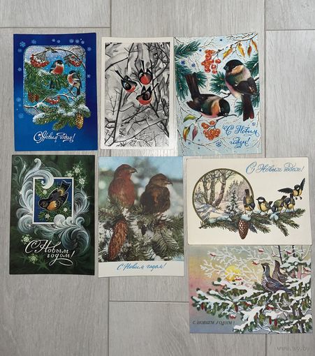 Открытки новогодние СССР птицы
