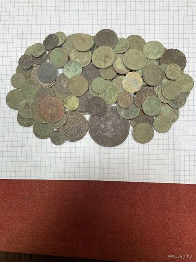 Медные царские монеты.Лот2-87шт