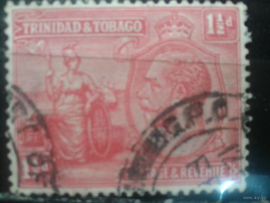 Тринидад и Тобаго, колония Англии, 1922. Король Георг V и сидящая Британия. Вз-5