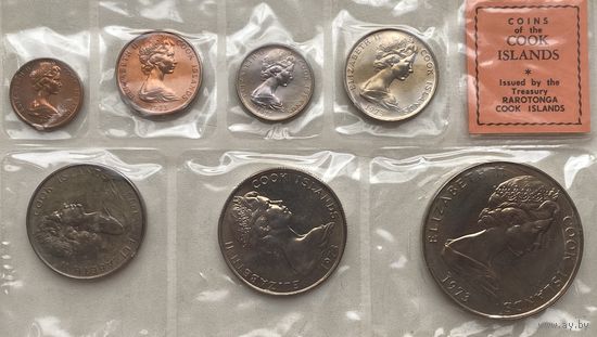 Острова Кука 1, 2, 5, 10, 20, 50 центов, 1 доллар 1973 г. Годовой набор в банковской запайке