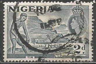 Нигерия. Королева Елизавета II. Добыча олова. 1953г. Mi#75.