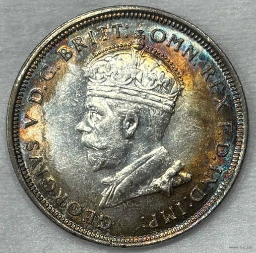 С рубля! 1 флорин 1927 Австралия - огненная патина! Серебро!