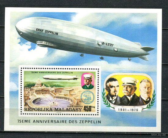 Демократическая Республика Мадагаскар - 1976 - 75-летие Цеппелинов дирижаблей - [Mi. bl. 11] - 1 блок. MNH.  (Лот 43HZ)-TG3P48