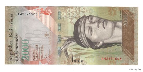 Венесуэла 2000 боливаров 2016 года. Состояние UNC!