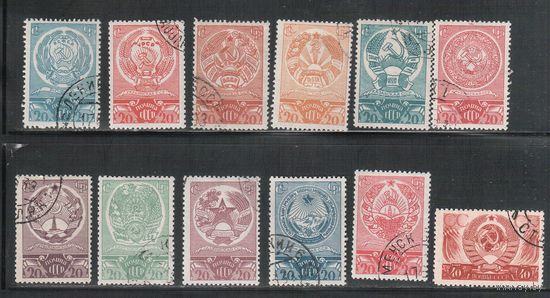 СССР-1938, (Заг.504-514) гаш. (с клеем)   , Выборы, Гербы республик(полная серия)