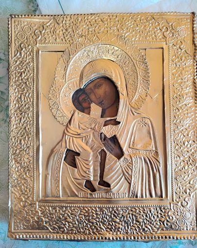 Икона Божией Матери Федоровская, 19 век. Оклад с Золочением. Люкс!