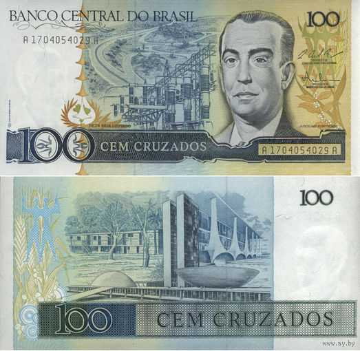 Бразилия 100 Крузадос 1987 UNC П1-304