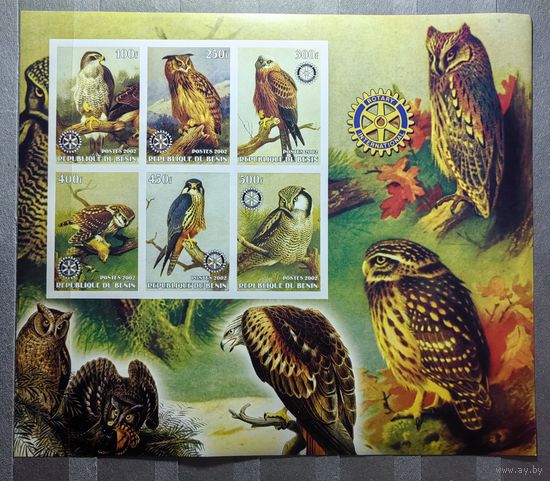 Бенин 2002 Фауна Хищные Птицы Совы MNH лист 6 марок б/з