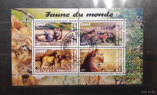 Бурунди. 2011 год. Фауна. Львы. Блок (малый лист 4 марки) (595)