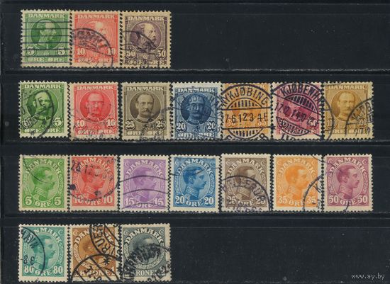 Дания 1904-27 Фредерик VIII Христиан Х Стандарт (3 скана) #47-8,51,53-9,67-76,97-100,102-9,113,118-23,125-30,146-9,151,156-8,174