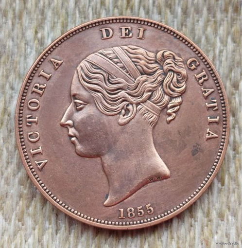 Великобритании 1 пенни 1855 года. Королева Виктория. Британия. Предложи свою цену или обмен!