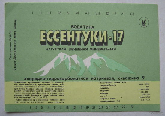Этикетка минеральной воды Ессентуки-17.