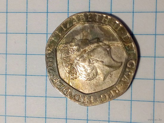 20 пенсов Великобритания 2019 год.