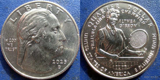 США. Квотер 2025 Выдающиеся женщины N20 Алтея Гибсон. Минтмарка D.