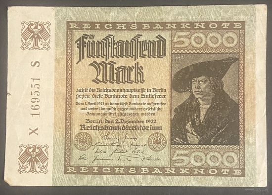 Банкнота 5000 марок 1922 год. Веймарская республика