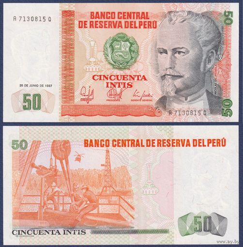 Перу, 50 инти 1987 г., P-131b (президент Николас де Пьерола), UNC