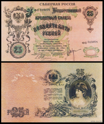 [КОПИЯ] Северная Россия 25 рублей 1919г. водяной знак