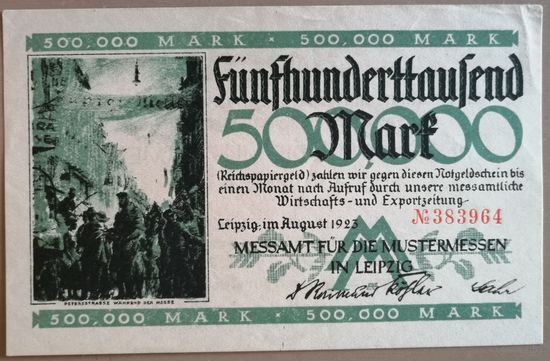 Германия 500000 марок 1923 г Лейпциг (Leipzig) 3083.а, XF