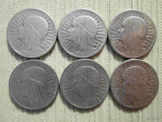 6 монет по злотых 1933-34 года