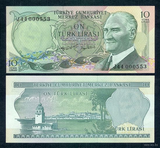 Турция 10 Лир 1975 (1970) год, UNС. Р-186