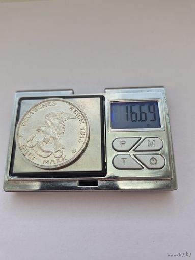 3 марки 1913 года. 100 лет объявлению войны против Франции. Серебро 900. Монета не чищена. В45507