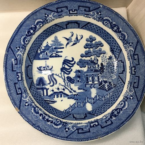 Антикварная тарелка СИНЯЯ ИВА Blue Willowкитайский экспортный фарфор к6