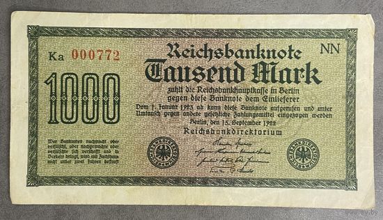 Банкнота 1000 марок 1922 год. Веймарская республика.