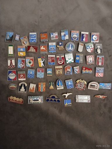 Значки, 56 шт., города и др.