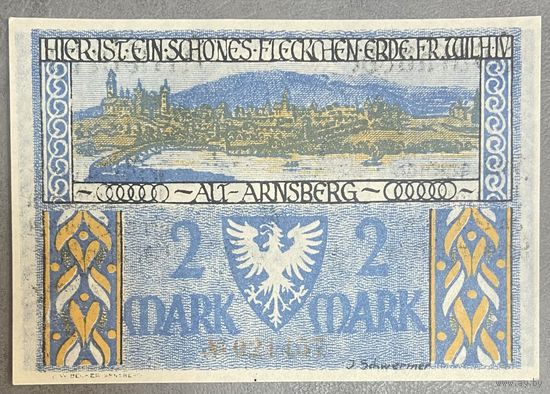 Нотгельд 2 марки 1921 год. Арнсберг. Веймарская республика