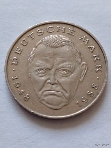 Германия.2 марки 1991 D Людвиг Эрхард.Канцлер ФРГ(1963-1966).