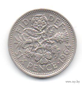 СОЕДИНЁННОЕ КОРОЛЕВСТВО ВЕЛИКОЙ БРИТАНИИ И СЕВЕРНОЙ ИРЛАНДИИ. 6 ПЕННИ 1964