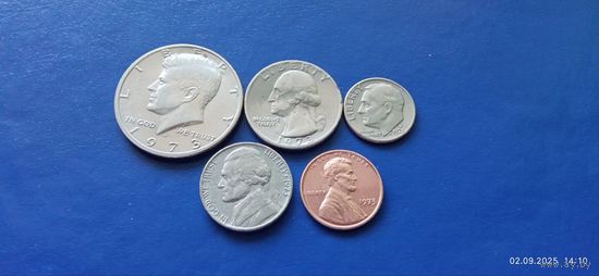 Сборка 50,25,10,5 и 1 центы 1973 год  США (Состояние на фото,редкий год)