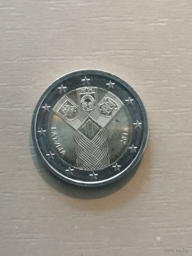 Латвия 2 евро, 2018 год, 100 лет государствам Балтики,  KM# 195